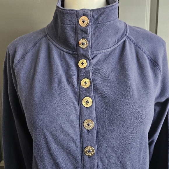Lilly Pulitzer Medium Women Navy Blue Cotton Stretch Knit Gold Buttons - Picture 5 of 12